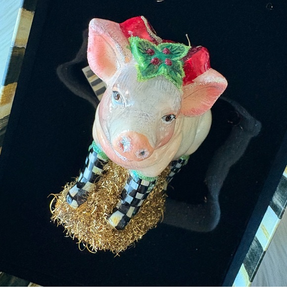 2014 Mackenzie Childs Pig in Boots Glass Holiday Ornament w/Box! - Picture 4 of 9